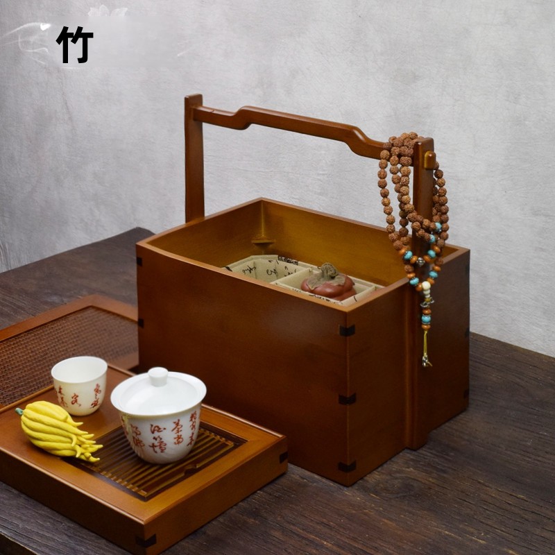 Bamboo Tea Tray - Caja de Almacenamiento Portátil de Bambú