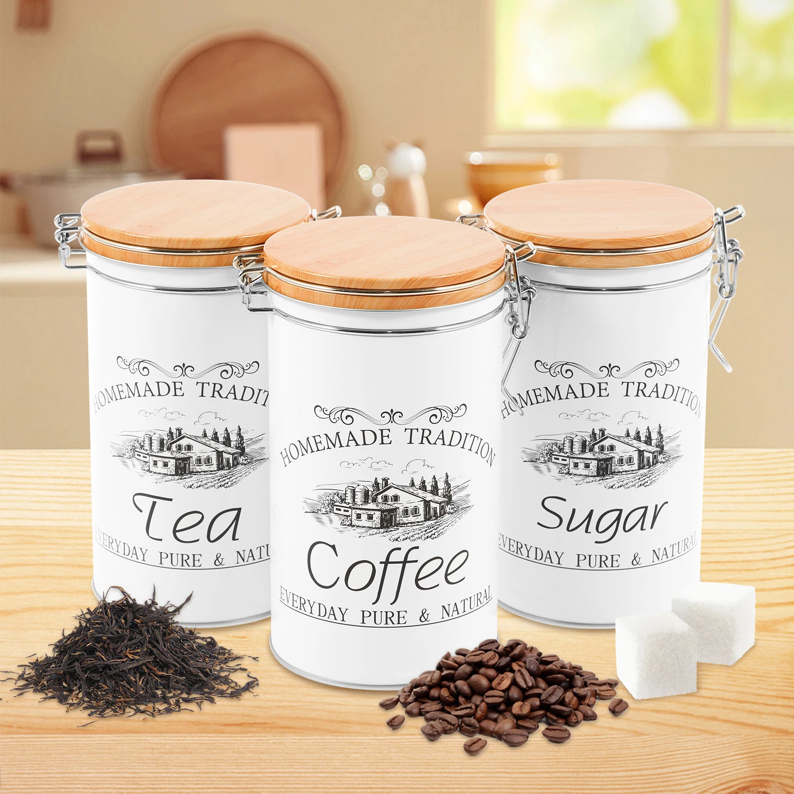 Coffee Tea Sugar Canisters - 3 unids/set de botes de azúcar