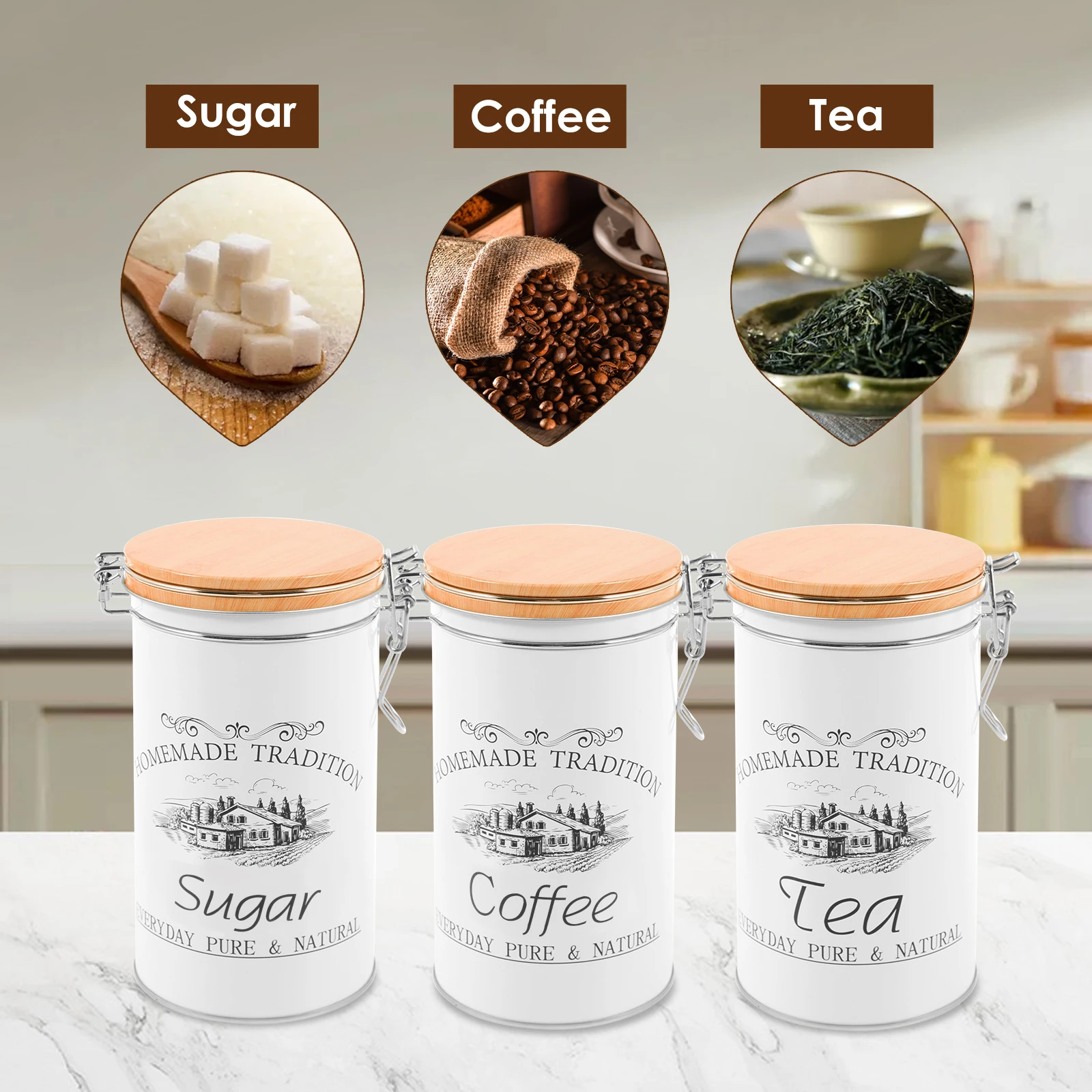 3 unids/set de botes de azúcar - Coffee Tea Sugar Canisters reseña y precio