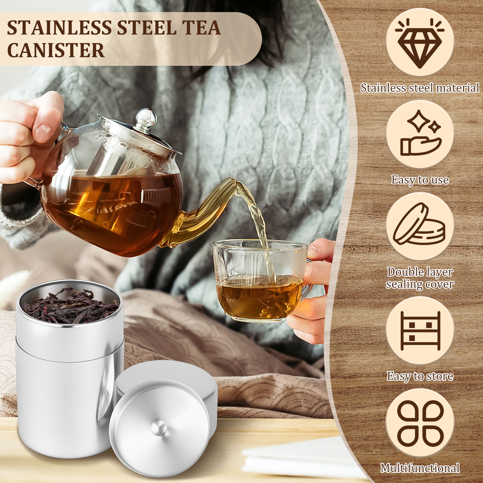 Latas de hojas de té de acero  - Coffee Tea Sugar Canisters reseña y precio